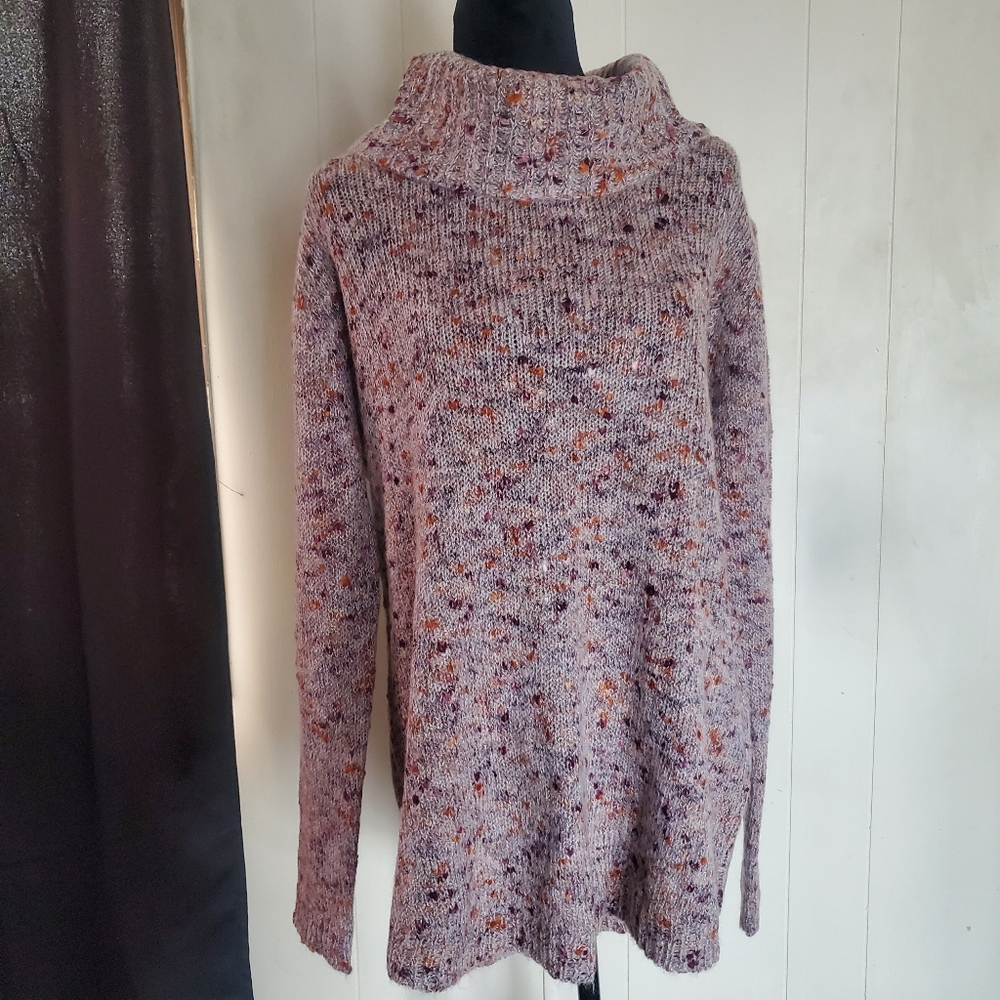 Apt 9 Sweater Fold Over Cowl Neck Oatmeal W/ Orange And Purple Flecks Size XL